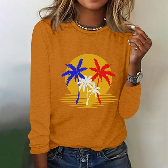 EQWLJWE Chemises à Manches Longues pour Femmes Boutonnées Mode Printemps Imprimé Manches Longues Col Rond T-Shirt Décontracté Hauts Vêtements d'Automne pour Femmes