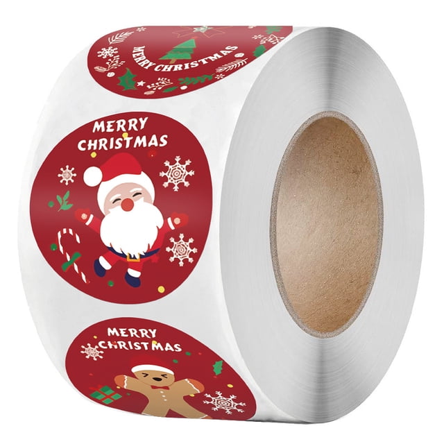 Rollo de pegatinas navideñas, 500 piezas, etiquetas circulares navideñas, etiquetas decorativas para sobres, tarjetas, cajas de regalo