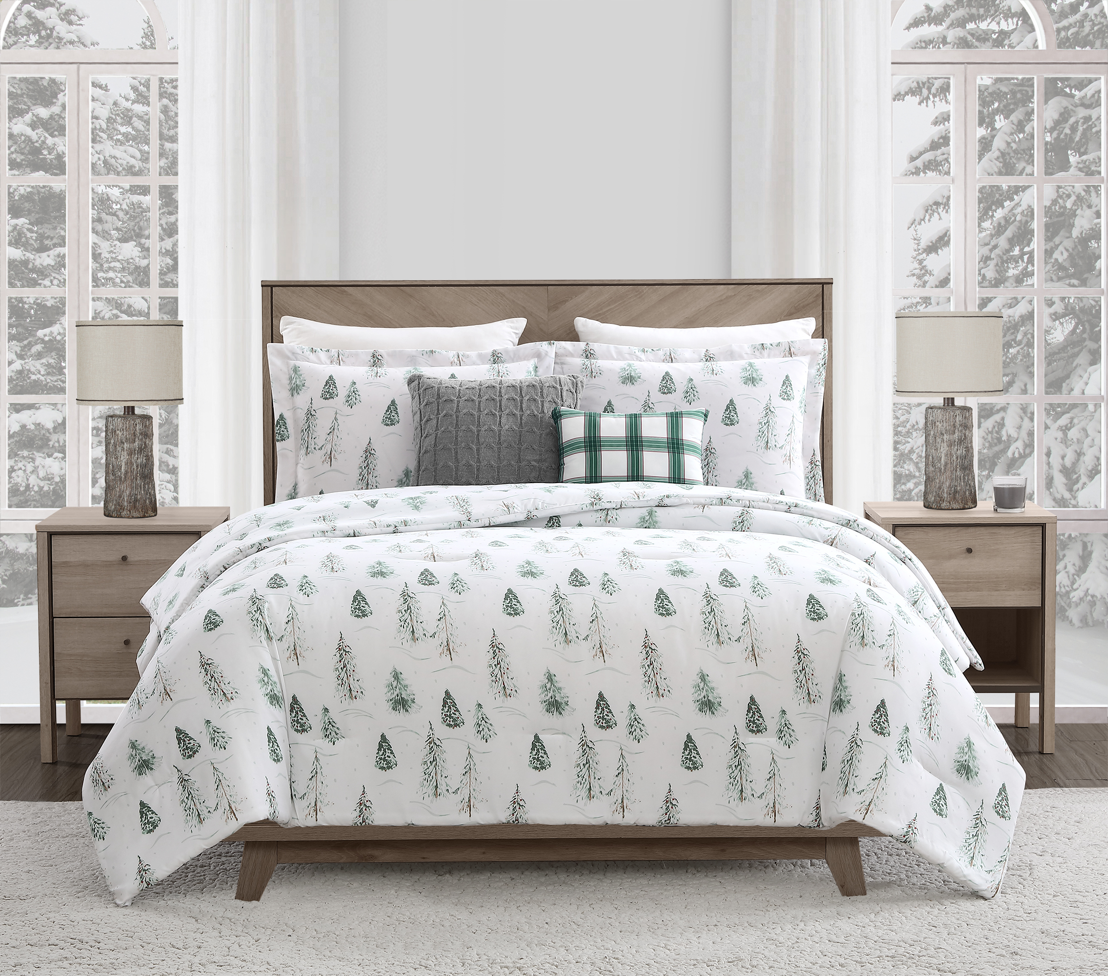 Mainstays Christmas Tree 3-Piece Comforter Set w/2 BONUS Dec Pillows, Full/Queen - Walmart.com 