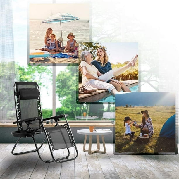 Zero Gravity Chair Patio Chairs Set of 2 Outdoor Chairs Folding Chairs Outdoor Anti Gravity Chair Lounge Reclining Camping Deck Chair with Pillow and Cup Holde Black Walmart