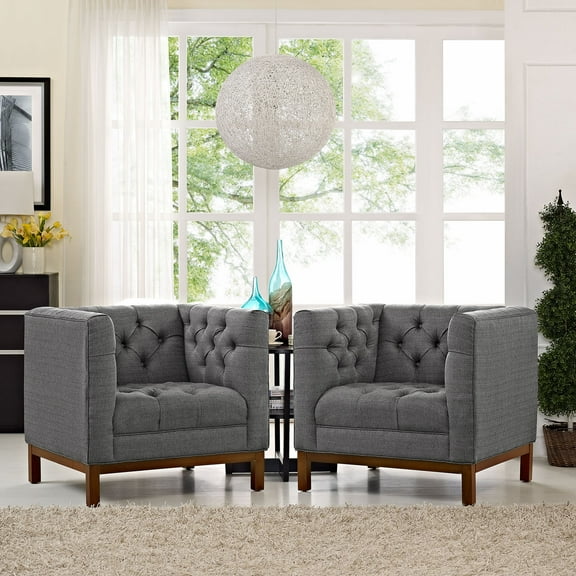 Modway Panache Living Room Set Upholstered Fabric Set of 2 in Gray
