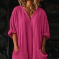 thumbnail image 7 of Women Kaftan Dresses Baggy Cotton Linen Maxi Dress V Neck 3/4 Sleeve Asymmetrical Hem Casual Long Dress with Pocket, 7 of 7