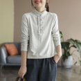 thumbnail image 1 of Camiseta de manga larga de color liso para otoño/invierno 2023, camiseta holgada con cuello alto para mujer, capa base cálida, medio polo, 1 of 4