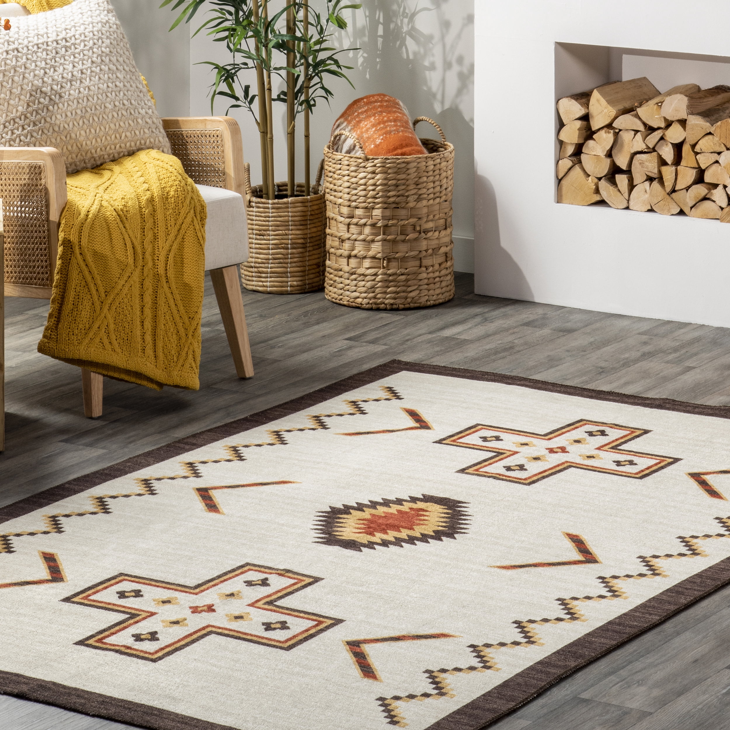 nuLOOM Colbie Tribal Machine Washable Area Rug, 7' x 9', Ivory