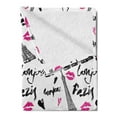 thumbnail image 2 of Paris Soft Flannel Fleece Throw Blanket, Eiffel Tower Lipstick Kiss Heart Shape Words Love Touristic Architecture, Cozy Plush for Indoor and Outdoor Use, 70" x 90", White Black Pink, by Ambesonne, 2 of 5