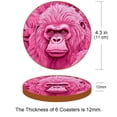thumbnail image 3 of Monkey Set of 6 Round Microfiber Leather Coasters, 11x11 cm/4.3x4.3 Inches - Drink Coasters for Home and Office Use, 3 of 6