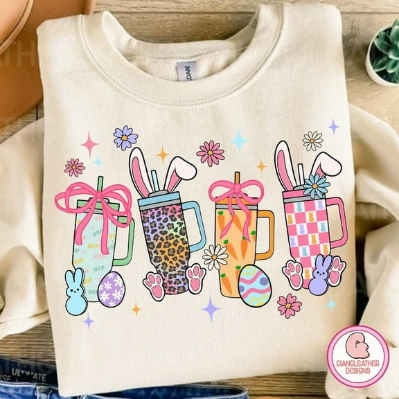 Obsessive Cup Disorder Easter Sweatshirt, Funny Coquette Bunny Pullover for Women, Pink Tumbler Retro Easter Sweater