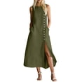 thumbnail image 2 of Odbmxy Womens Midi Dresses Summer Shift Cotton Linen Shirt Dress for Women Classy Sleeveless Button Front Office, 2 of 6