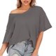 thumbnail image 1 of Gibobby Camisetas Mujer Manga Corta Blusa camiseta media manga con cuello en V informal sólida a la moda para mujer(Gris,CH), 1 of 4