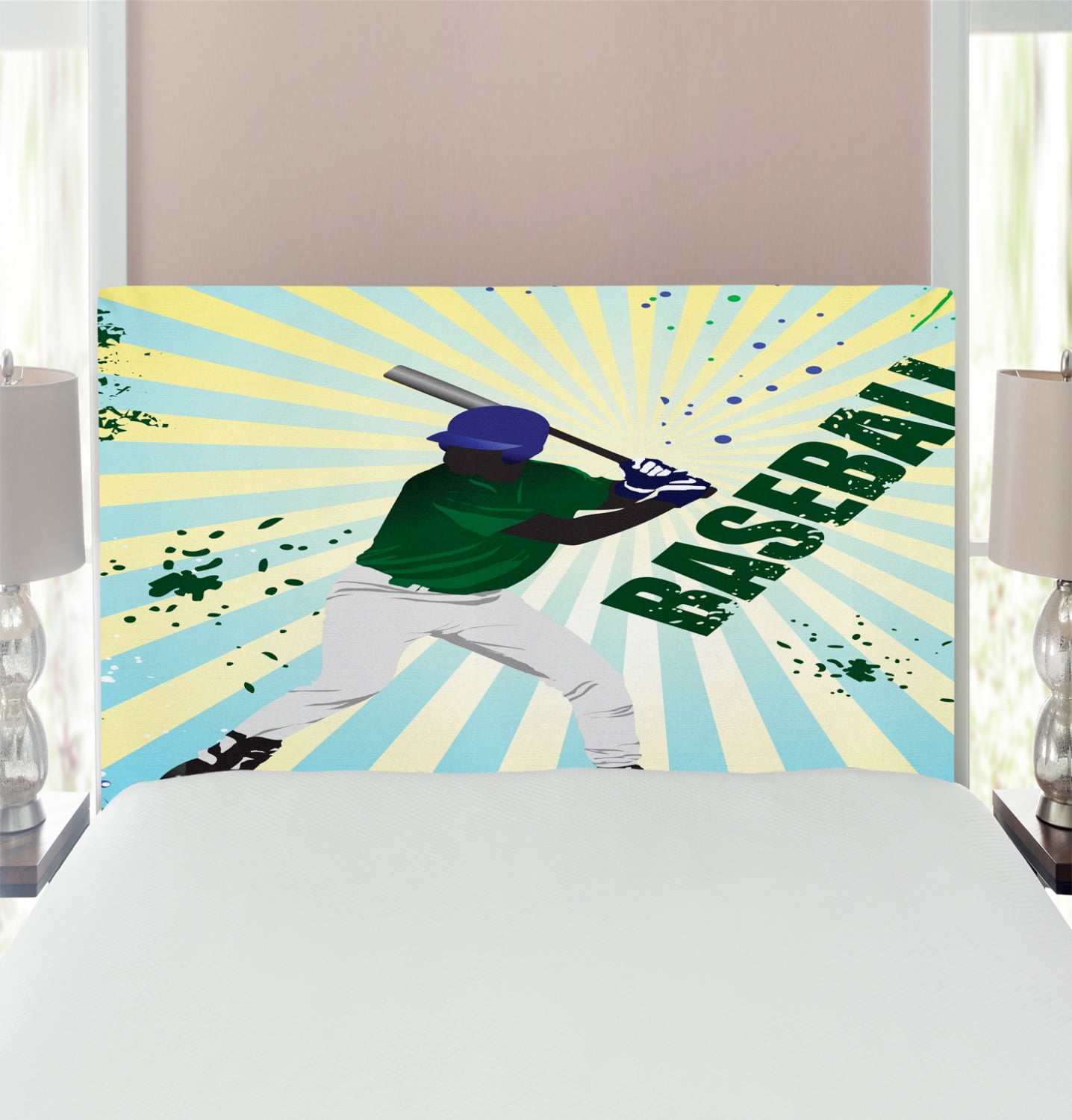 Baseball Headboard, Grunge Softball Batter Gear Athlete Competition