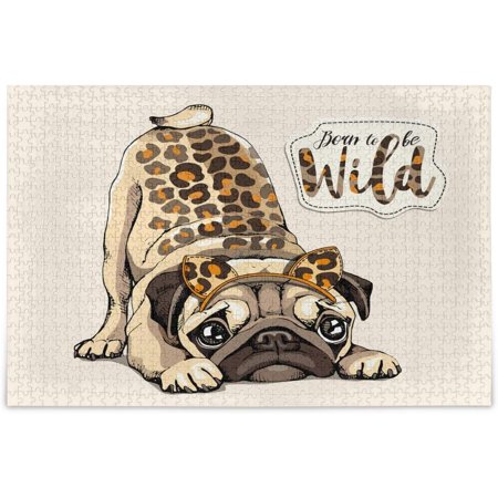 BESTKITTY Jigsaw Puzzle 1000 Piece for Adults Kids, Cute Leopard Pug Dog Puzzle Wooden Jigsaw Puzzle Family Game Intellective Toys Wall Art Work for Educational Gift Home Decor