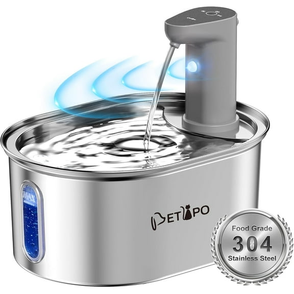 Wireless Cat Water Fountain Stainless Steel, 108oz/3.2L Cat Fountain Battery Operated, Automatic Cordless Water Fountains for Cats Indoor with Auto Shut Off Pump, Pet Water Dispenser for Cats Dogs