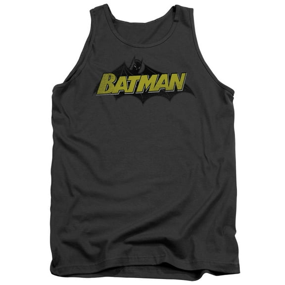 Batman Classic Comic Logo Adult Tank Top Charcoal