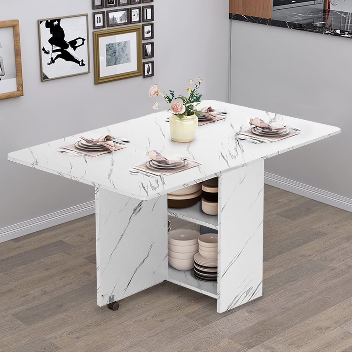 Folding Dining Table, Extendable Multifunction Table, Save Space,with 2