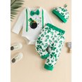 thumbnail image 3 of Elippeo Baby Boys Pants Set 3M 6M 9M 12M 18M  Long Sleeve Crew Neck Bow Romper with Shamrock Print Pants and Hat Fall Outfit, 3 of 10