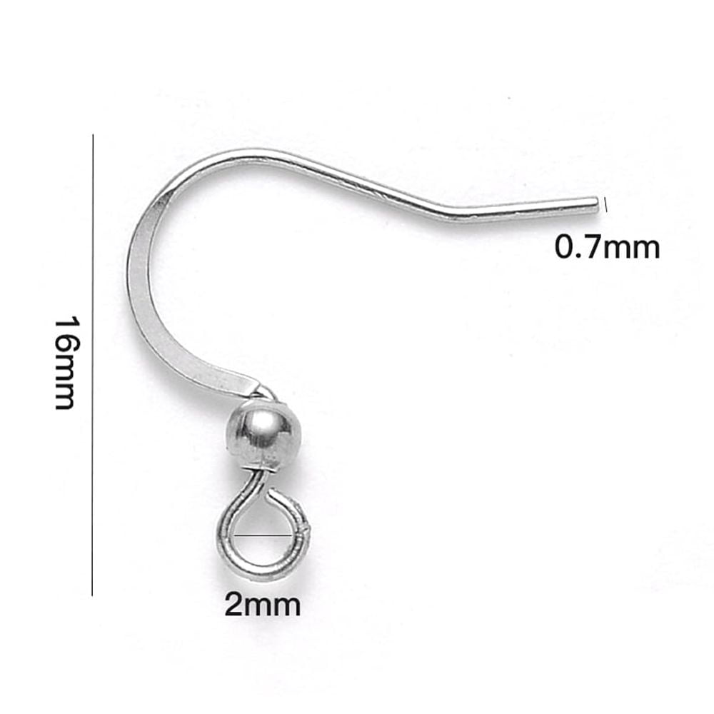 Resistant 304 Stainless Steel French Earring Hooks Flat Earring Hooks Ear Wire with Horizontal Loop Stainless Steel color 15-17x18mm Hole: 2mm