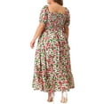 thumbnail image 3 of GRACE & GRANDEUR Women's Plus Size Short Sleeves Square Neck Smocked Boho Floral Maxi Dresses 2X Pink Green, 3 of 6