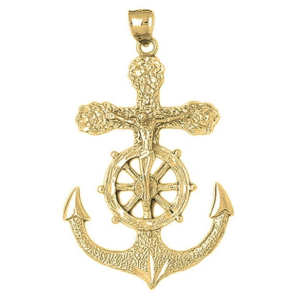 18K Yellow Gold Mariners Cross/Crucifix Pendant - 59 mm