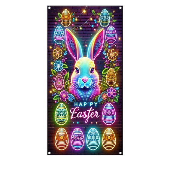 Sktrjpolfis Easter Egg Door Cover, Spring Polyester Door Banner for Front Door Indoor Outdoor