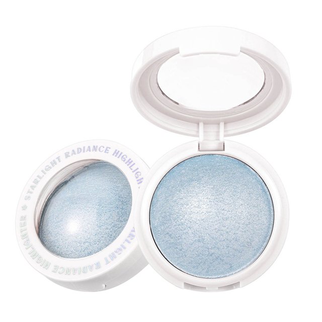 Polvos iluminadores sueltos e impermeables, ligeros, correctores de tono, acabado brillante, para un iluminador circular compacto.