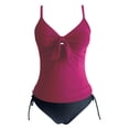 thumbnail image 4 of Swimming Suits For Women Solid Color Spaghetti Strap V Neck Camisole And Panty Set Split Swimsuit Two Piece Tankinis Swimwears Bathing Suits,Red,M, 4 of 8