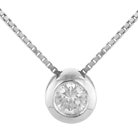 14K White Gold 0.09ct Regular Bezel Set Round Diamond Pendant Necklace by