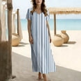 thumbnail image 7 of Woman's Dress Ndbuld Women's Loose Short Sleeved Round Neck Fashion Bohemian Flared Split Floor-Length Maxi Dress Light Blue S, 7 of 7