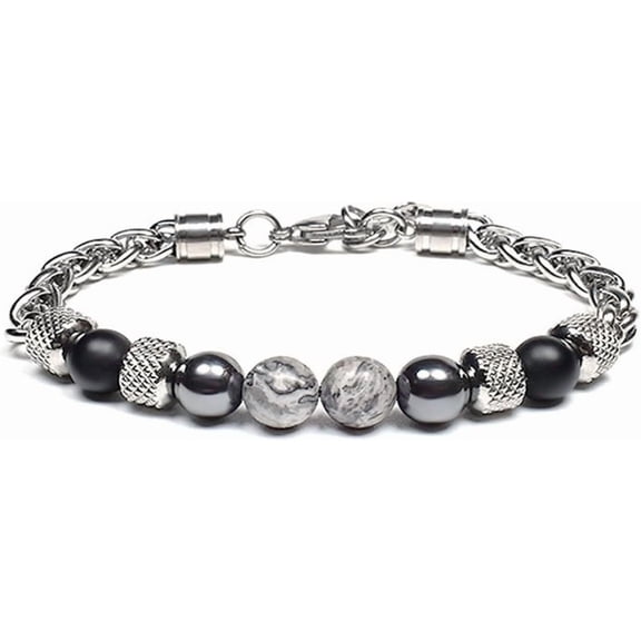 Mens Beaded Bracelets Stainless Steel Bracelet for Men Natural Stone Beaded Bracelet 8MM Beaded Bracelets Mens Wrist Bracelet Men Bead Bracelet Jewellry Gifts for Dad Mens