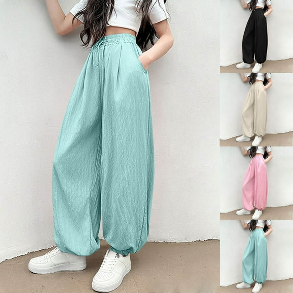 Swuxness Toddler Casual Summer Long Pants Solid Color Comfortable Pants with Elastic Waist