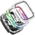 thumbnail image 1 of 3-Pack Crystal Rhinestone Bumper Case Compatible with Apple Watch Series 7 Series 8 Screen Protector with Tempered Glass Bling Face Cover Sparkling Frame(41mm, Black/Rainbow/Clear), 1 of 5