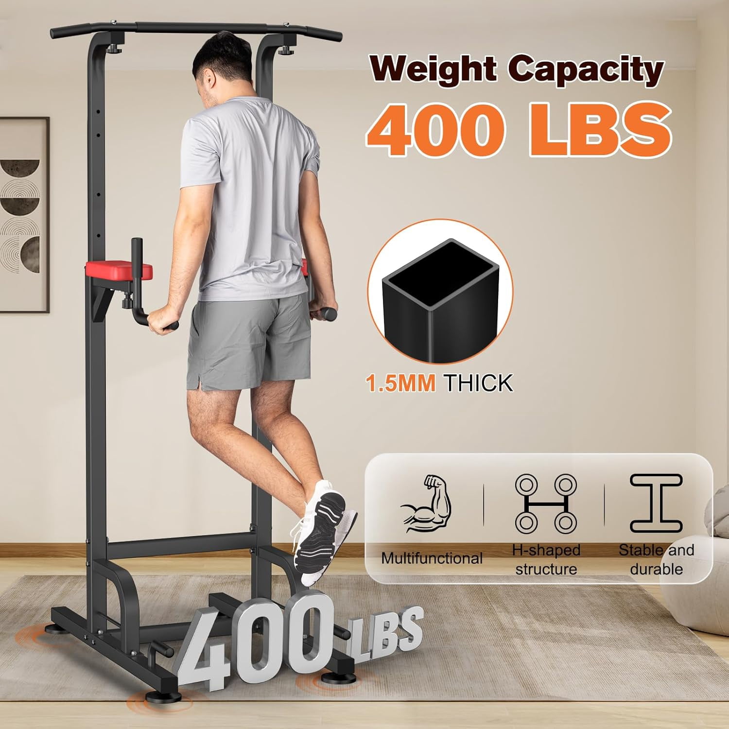REBUILD YOUR LIFE Power Tower Pull Up Bar Station Workout Dip Station for Home Gym Strength Training Fitness Equipment
