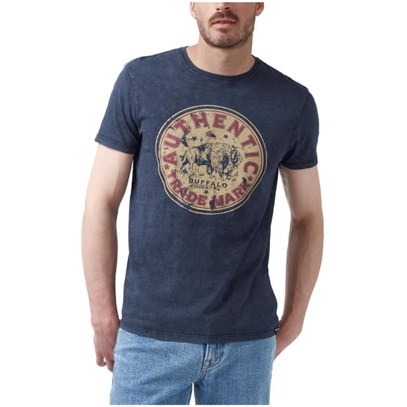 Buffalo David Bitton Mens Vintage Wear Graphic T-Shirt, Blue, X-Large