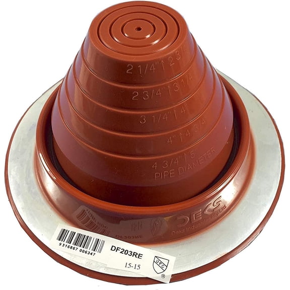 Silicone Metal Roof Pipe Flashing, High Temp, Round Base, Pipe OD 1/4" - 5"