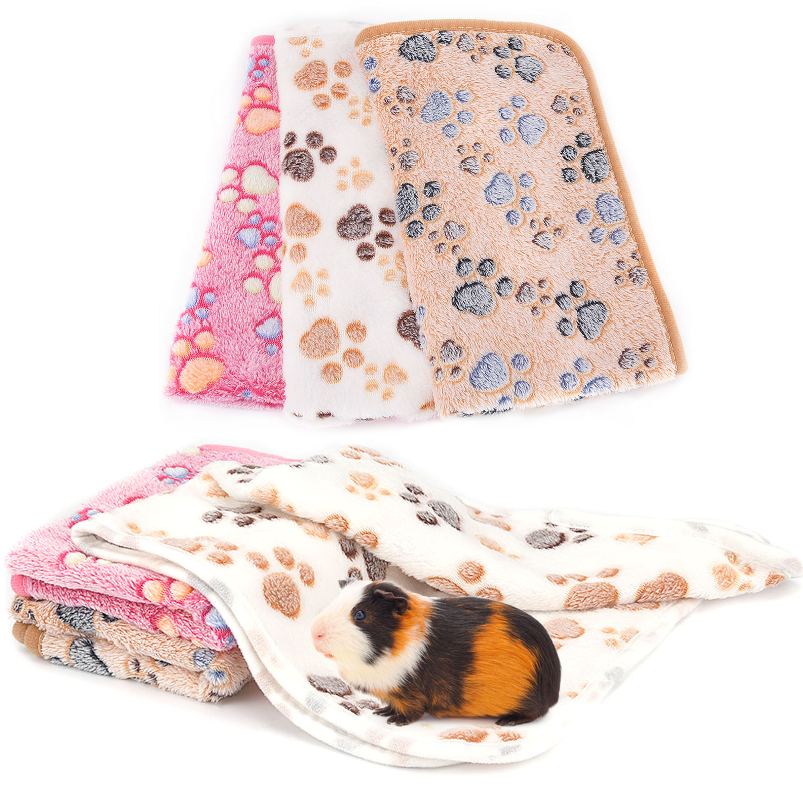 Qweryboo 3 Pack Kitten Paw Print Blankets, Fleece Flannel Dog Blanket for Puppy, Small Dog (S)