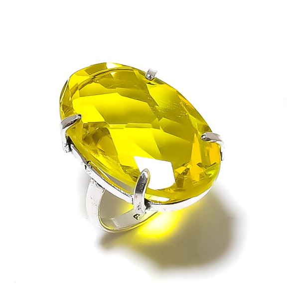 Natural Citrine Gemstone Handmade 925 Sterling Silver Gift Ring Size 8