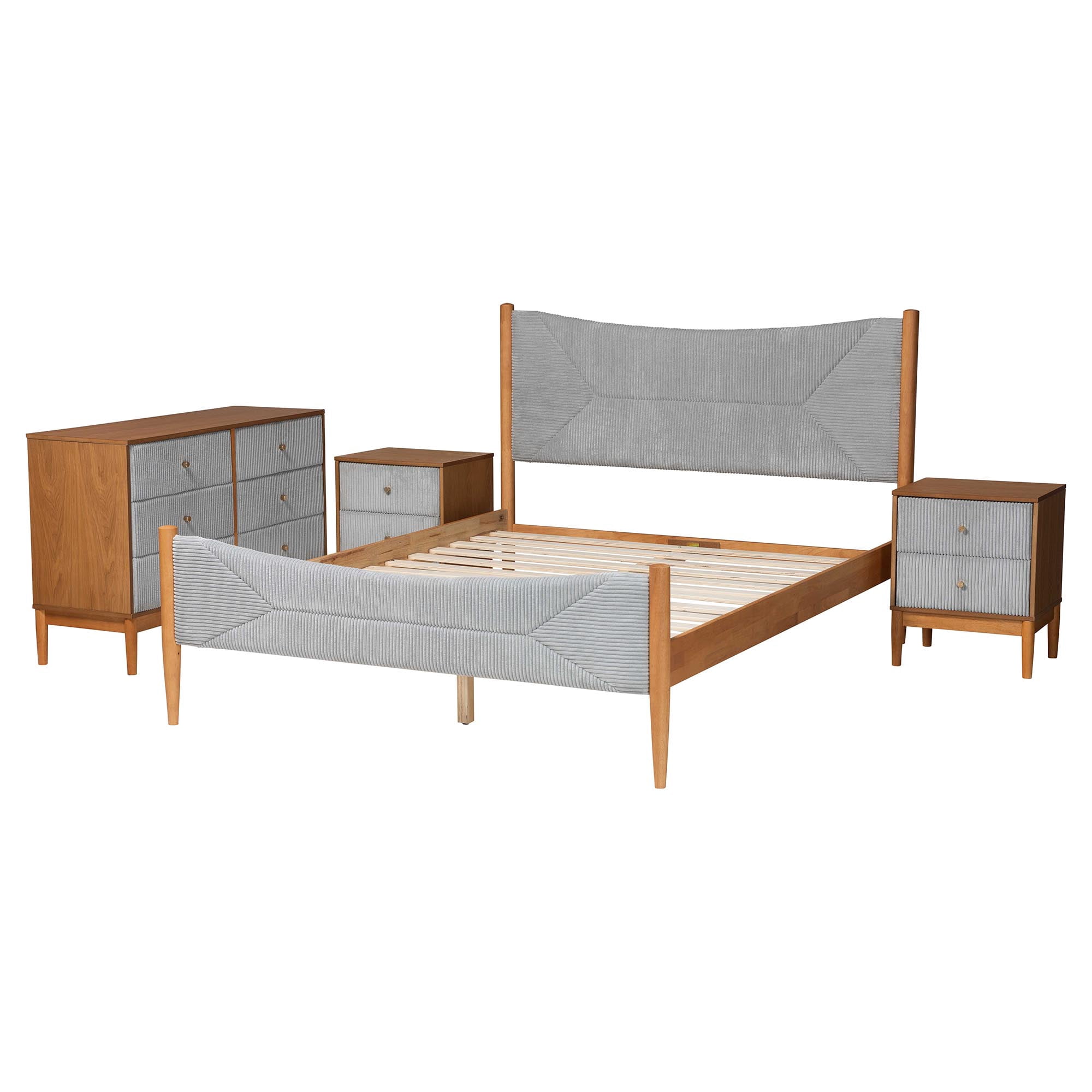 Baxton Studio Taylin Mid-Century Bedroom Set, Queen, Grey