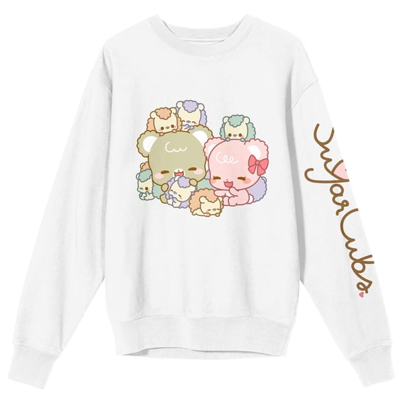Sugar Cubs Family Group Shot Crew Neck Long Sleeve White Adult Sweatshirt-Medium