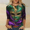 thumbnail image 2 of QATAINLAV Back To School Deals Mardi Gras T Shirts for Women Carnival 3/4 Sleeve Pullover Fashionable Casual Round Neck Tunic Going Out Party Multicolor M, 2 of 6