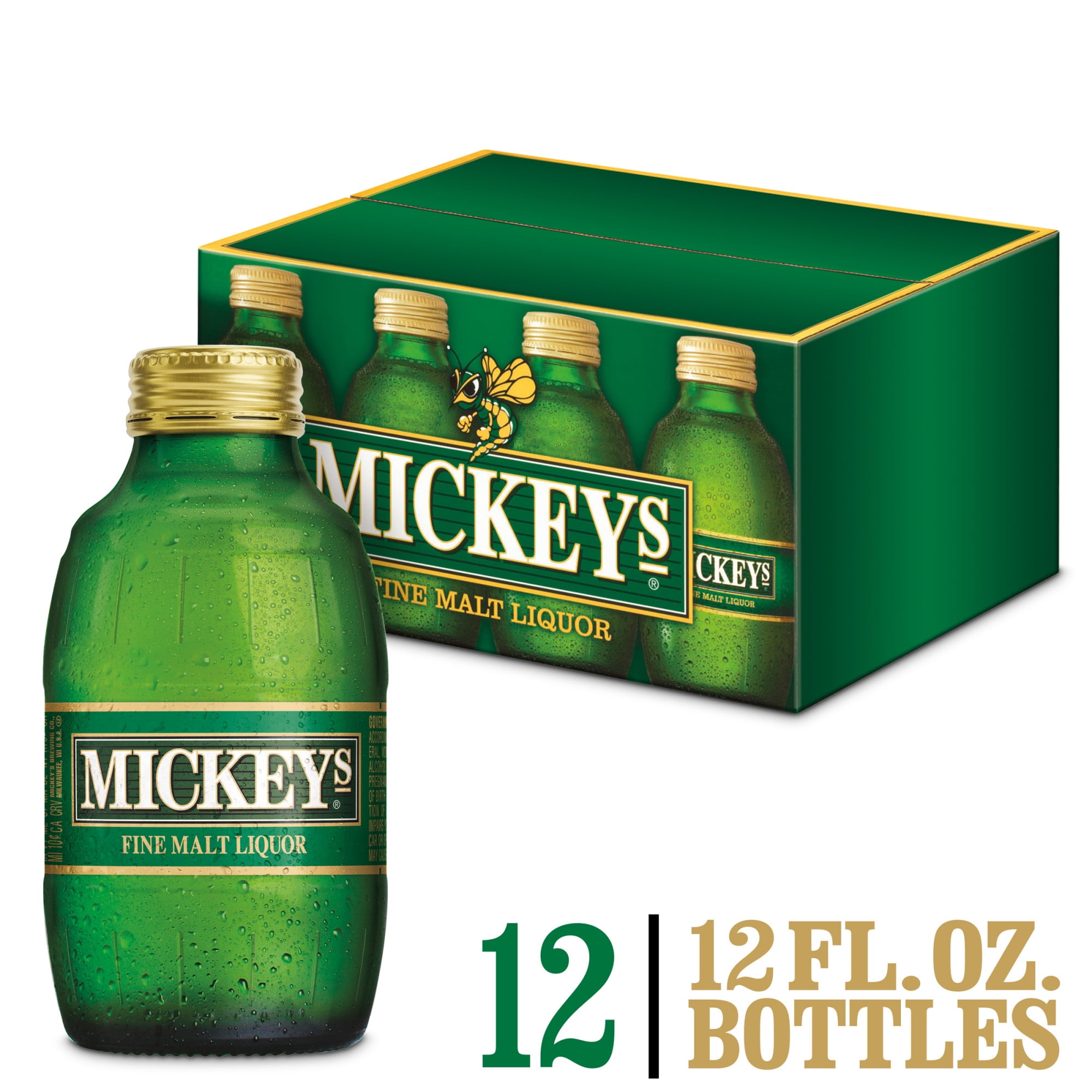 1 MICKEY'S MALT LIQUOR And CAP GREEN GLASS BEER BOTTLE BARREL SHAPE 12 Oz EMPTY 