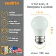thumbnail image 2 of Sunlite LED A15 Refrigerator Light Bulb, 5.5 Watts (40W Equivalent), 450 Lumens, Medium Base (E26), Dimmable, Frosted Finish, UL Listed, 5000K Daylight, 6 Pack, 2 of 5
