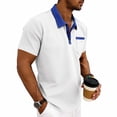thumbnail image 5 of Men's Top Solid Color Casual Waffle Knit Short Sleeved Half Zipper Stand Collar Shirt White M, 5 of 8