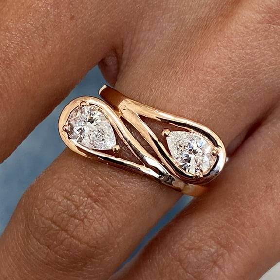 Bluebell Jewels Cubic Zirconia 14K Yellow Gold Finish Pear Cut for Women Dazzling Bypass Ring Silver