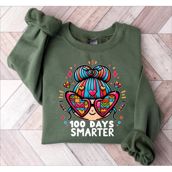 Retro 100 Days Of School Sweatshirt, 100 Days Smarter Sweatshirt, Teacher With Glasses Long Sleeve, Happy 100th Day Sweater, Teacher Tshirt All Size S-5XL
