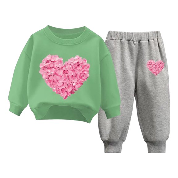 Odeerbi 1-10 Años Niños Niñas San Valentín Trajes Love Print Cuello Redondo Sudaderas Pantalones Sudadera Heart Print Suave Manga Larga