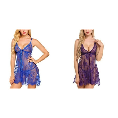 2-Pack Womens Lingerie Sleepwear Underwear Lace Bow Nightwear Lingerie for Women plus Size Lingerie for Women Pajamas Lingerie Satin Chemise Lingerie for Women plus Size