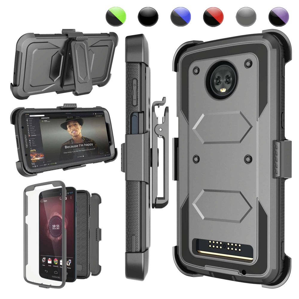 Motorola Z4 Case, Moto Z4 Holster Belt, Z4 Clip, Phone Case [Builtin