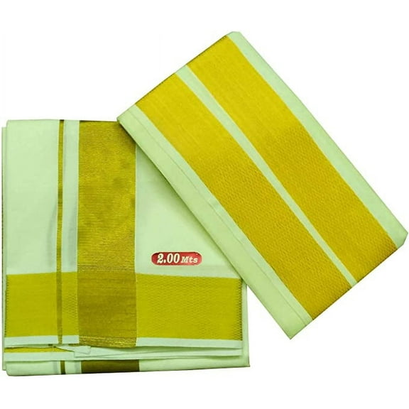 Stylesindia Cotton Single Layer Colored Dhoti 1.8 Meters Length Lungi Sarong with Resham/Zari Designer Border Angavastram (Cream)