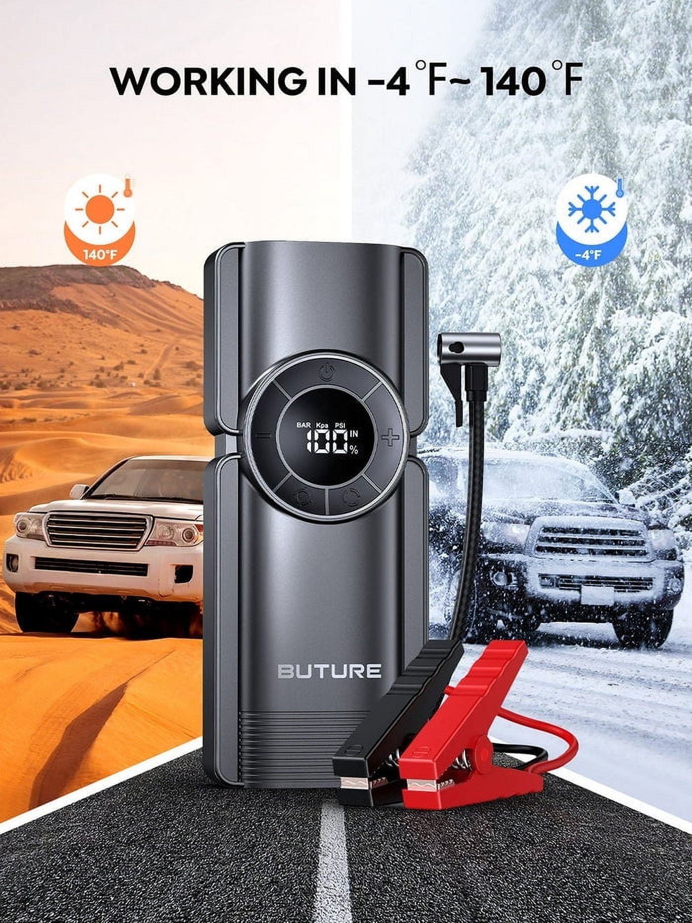 4000A Peak Car Battery Jump Starter With Air Compressor 150PSI, Power Bank 12V Digital Tire Inflator