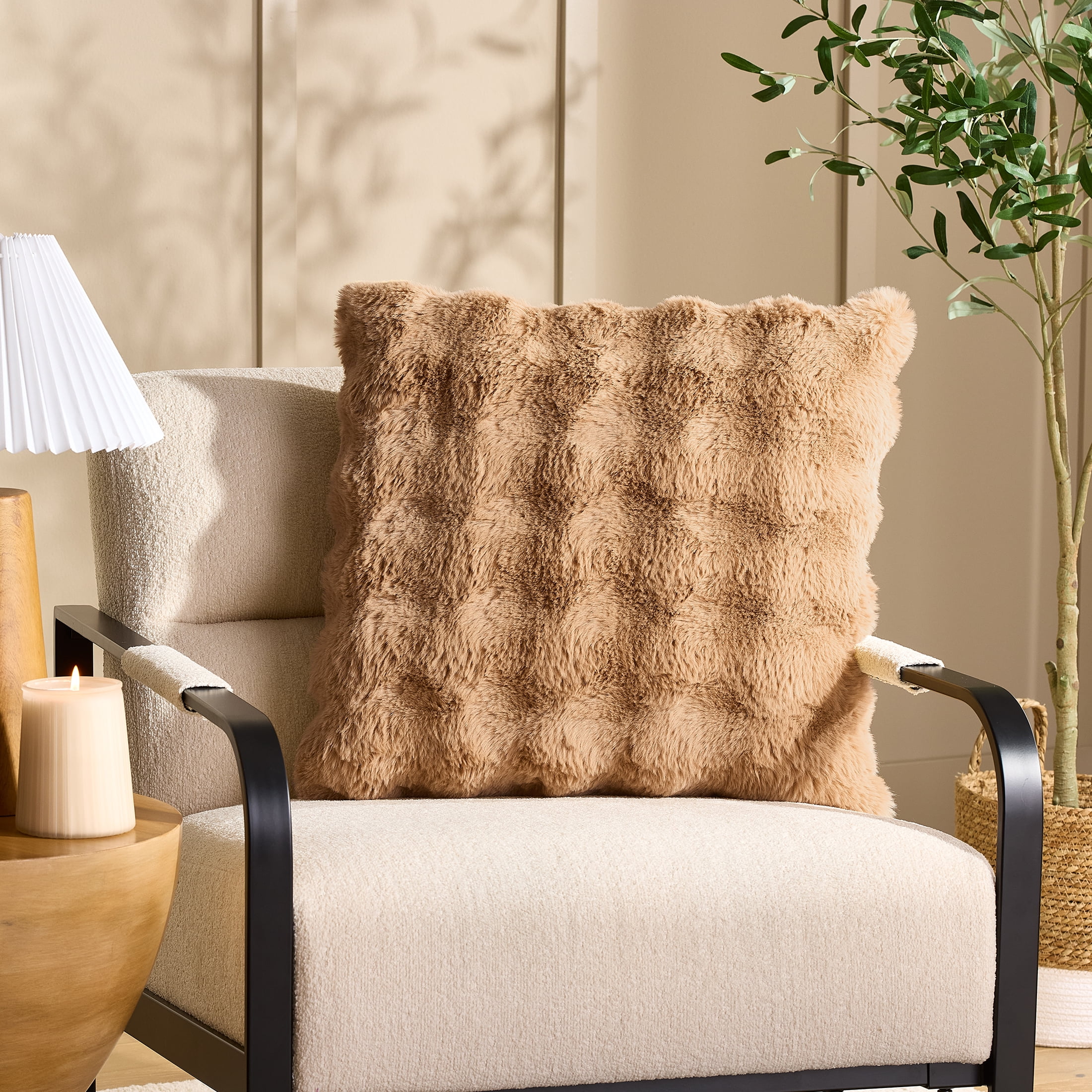 Better Homes & Gardens 22"X22" Bubble Fur Decorative Throw Pillow Cover- Dark Caramel