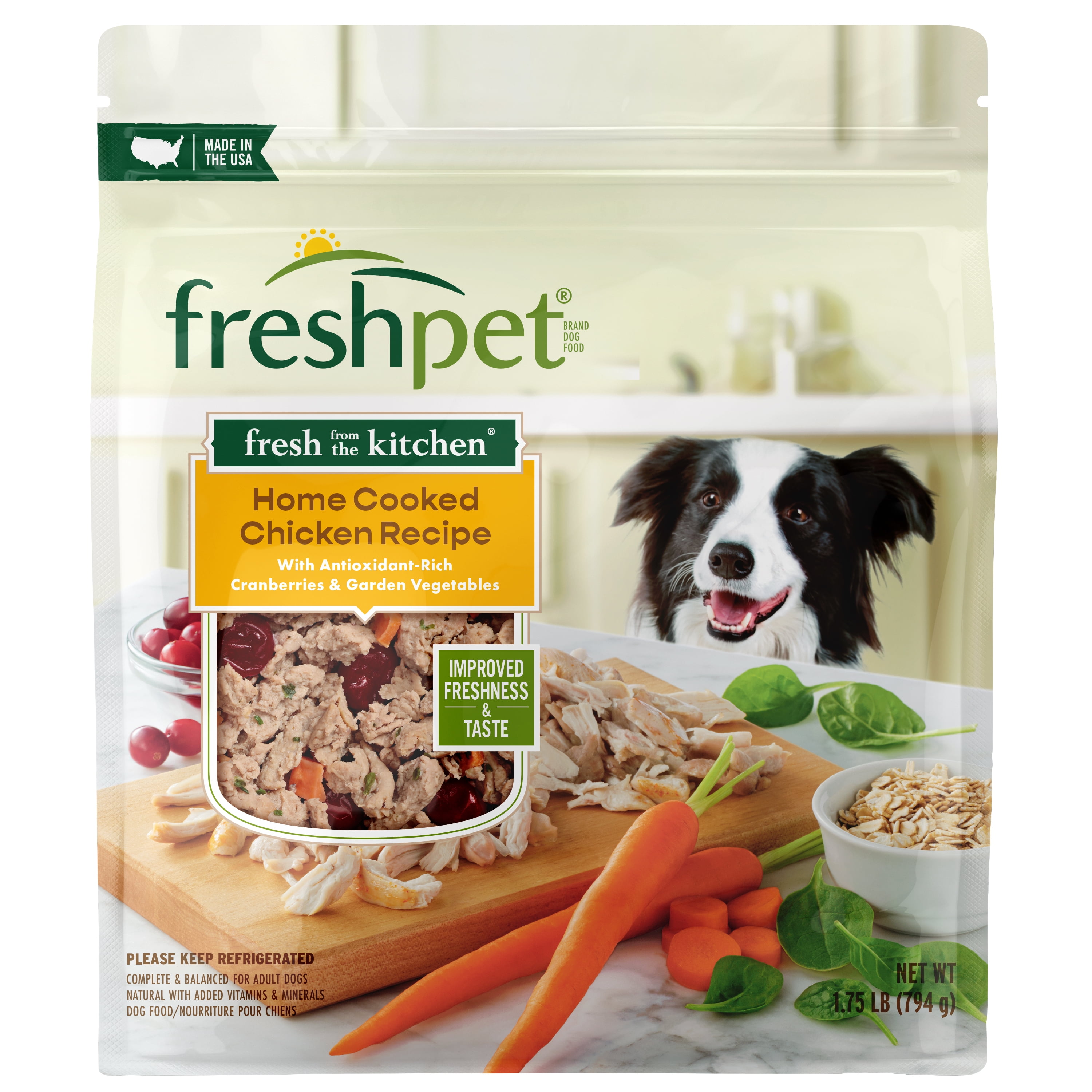 (4 pack) Freshpet Fresh Dog Food, Fresh From The Kitchen, Home Cooked Chicken Recipe, 1.75 lb.